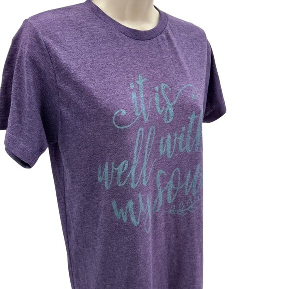 Womens Purple "It Is Well With My Soul" Short Sleeve T-Shirt S - Picture 2 of 6